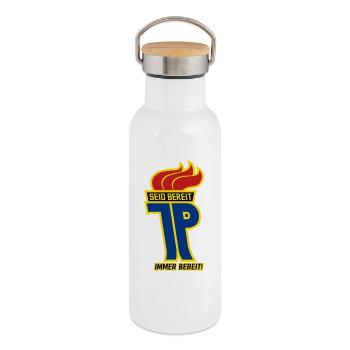 JP - Junge Pioniere immer bereit (mehrfarbig) - Thermosflasche mit Bambusdeckel - Weiß - Rechts