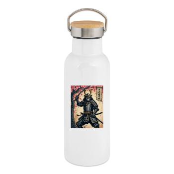 Skeleton Samurai in the Cherry Blossom Forest - Thermal Bottle with Bamboo Lid - white - Right