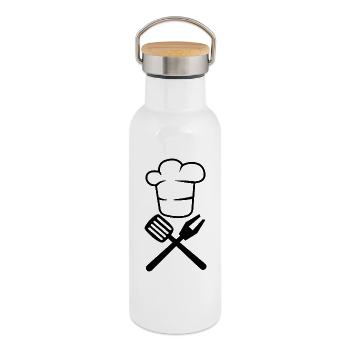 Conception de cadeaux de chapeau barbecue Grill Master Chef - Gourde isotherme avec bouchon en bambou - blanc - Droite