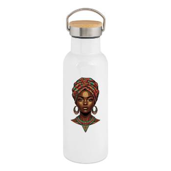 African Headscarf Queen Portrait - Thermal Bottle with Bamboo Lid - white - Right