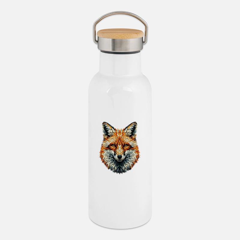 Fox in mosaic style - Thermal Bottle with Bamboo Lid - white