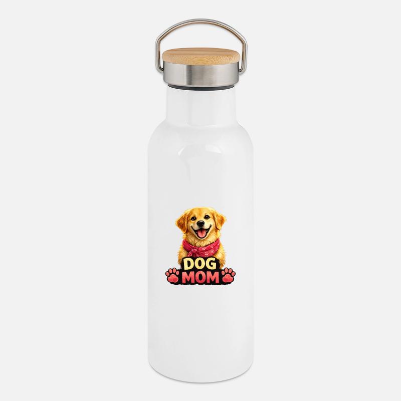 Maman de chien amoureuse avec du cirage de pattes - Gourde isotherme avec bouchon en bambou - blanc