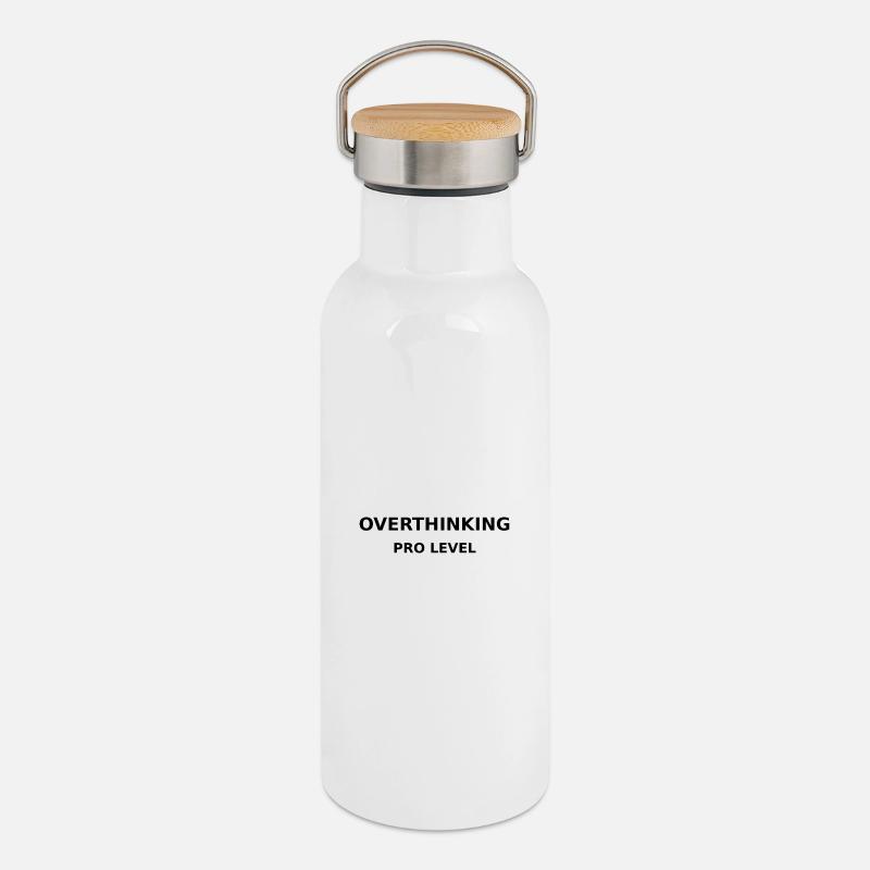 Overthinking Pro Level - Thermal Bottle with Bamboo Lid - white