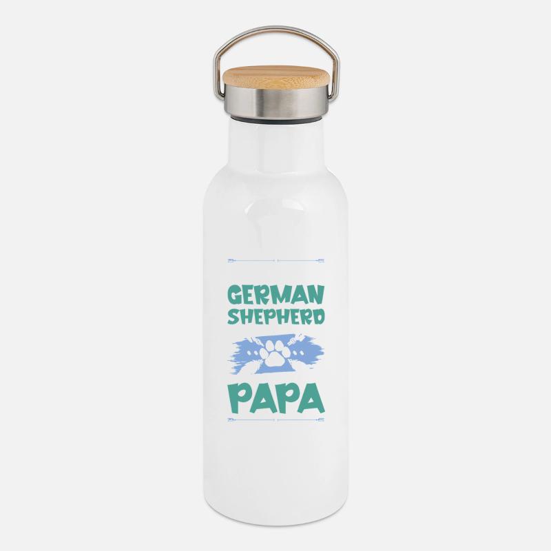 Berger allemand chiens papa - Gourde isotherme avec bouchon en bambou - blanc