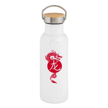 chinesischer roter drache - Thermosflasche mit Bambusdeckel - Weiß - Rechts