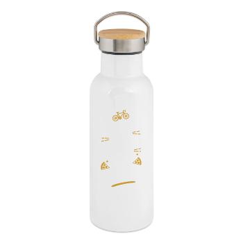 Fahrrad Pizza Zitat Typografie Design - Thermosflasche mit Bambusdeckel - Weiß - Rechts