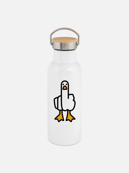 Statement Gans - Thermosflasche mit Bambusdeckel - Weiß
