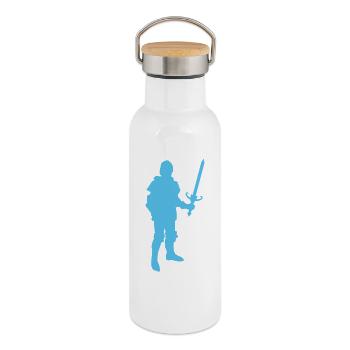 Blue Knight Silhouette - Thermal Bottle with Bamboo Lid - white - Right