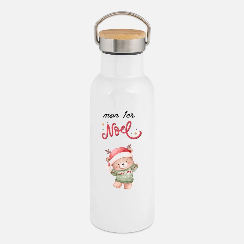 Mein erstes Weihnachten - Thermosflasche mit Bambusdeckel - Weiß