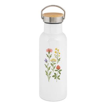 Wilde Blumen Aquarell-Design - Thermosflasche mit Bambusdeckel - Weiß - Rechts