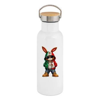 Mexico Flag Hoodie Bunny - Thermal Bottle with Bamboo Lid - white - Right