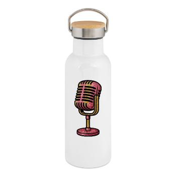 Glitzerndes Mikrofon-Design - Thermosflasche mit Bambusdeckel - Weiß - Rechts
