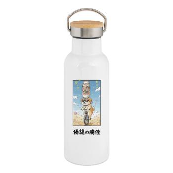 Noodle Stack Pup on Unicycle - Thermal Bottle with Bamboo Lid - white - Right