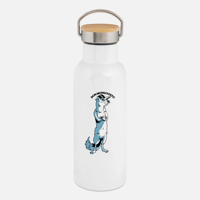 Don Mongoosto, Maskenmungo - Thermosflasche mit Bambusdeckel - Weiß