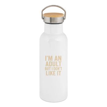 Reluctant Adult Humor - Thermal Bottle with Bamboo Lid - white - Right