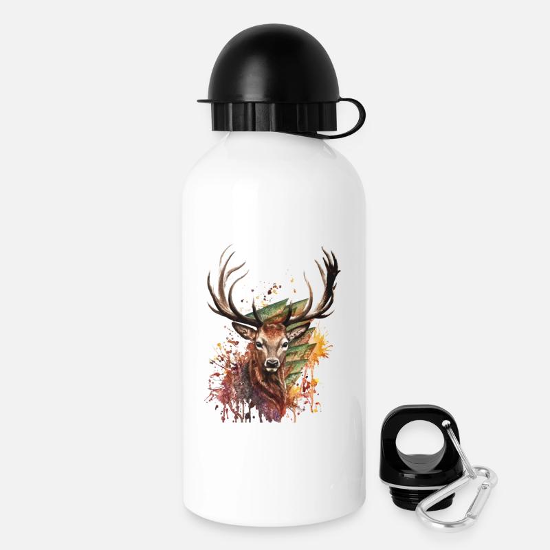 Hirsch Designe - Trinkflasche mit Deckel 500 ml - Weiß