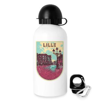 Badge retro, Lille France est ma ville natale - Gourde avec bouchon 500 ml - blanc - Droite