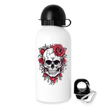 Crâne avec des roses - Gourde avec bouchon 500 ml - blanc - Droite