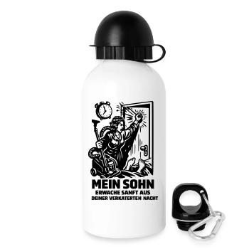 Scène drôle du fils qui se réveille mère fils - Gourde avec bouchon 500 ml - blanc - Droite