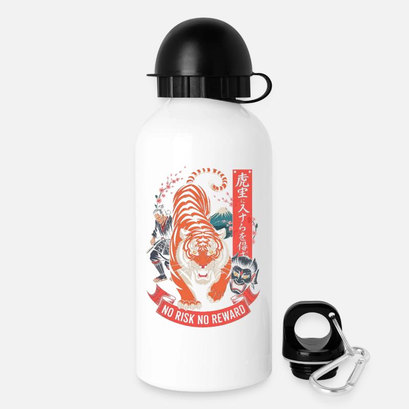No Risk No Reward Tiger Samurai Design - Drinks Bottle with Lid 500 ml - white