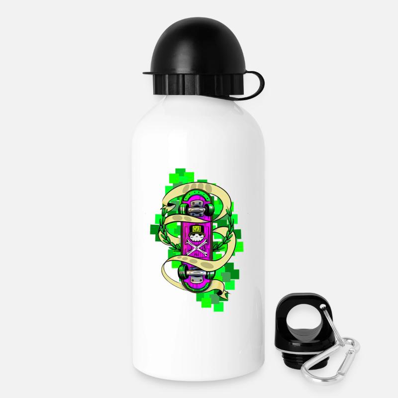 Neon Skull Skateboard Graffiti - Trinkflasche mit Deckel 500 ml - Weiß