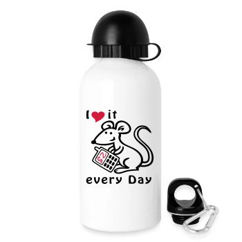 Téléphone portable, Souris, Chat - Gourde avec bouchon 500 ml - blanc - Droite