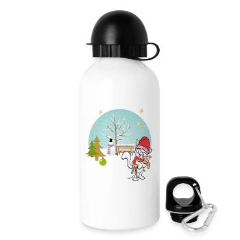 Chat avec ours en peluche en hiver - Gourde avec bouchon 500 ml - blanc - Droite