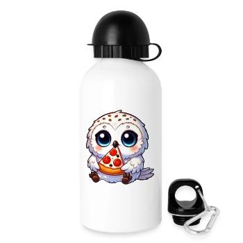 Chouette des neiges mignonne avec pizza de fast-food cartoon - Gourde avec bouchon 500 ml - blanc - Droite