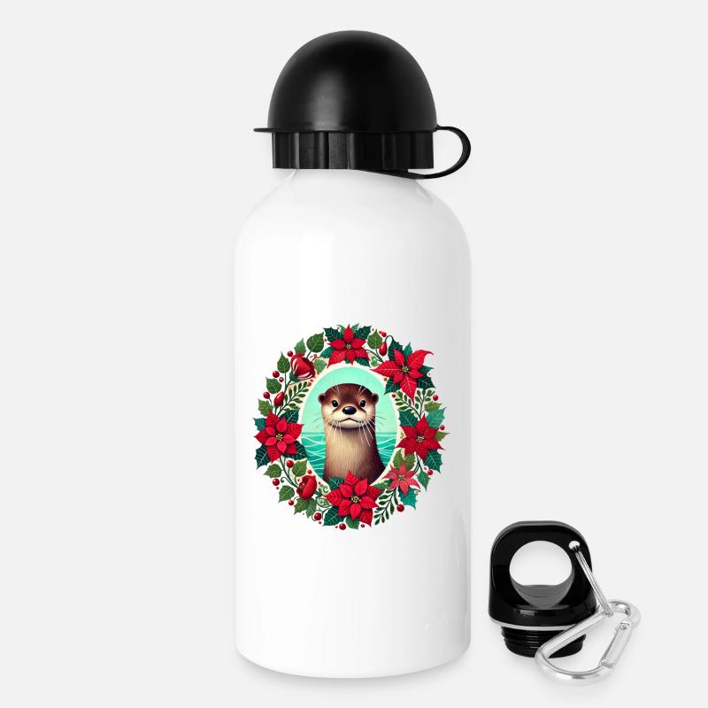 Otter im festlichen Weihnachtsstern-Kranz - Trinkflasche mit Deckel 500 ml - Weiß