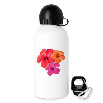 Tropischer Hibiskus-Dreier in Rot, Orange & Pink - Trinkflasche mit Deckel 500 ml - Weiß - Rechts