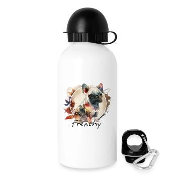 Bouledogue français Peinture à l’aquarelle - Gourde avec bouchon 500 ml - blanc - Droite
