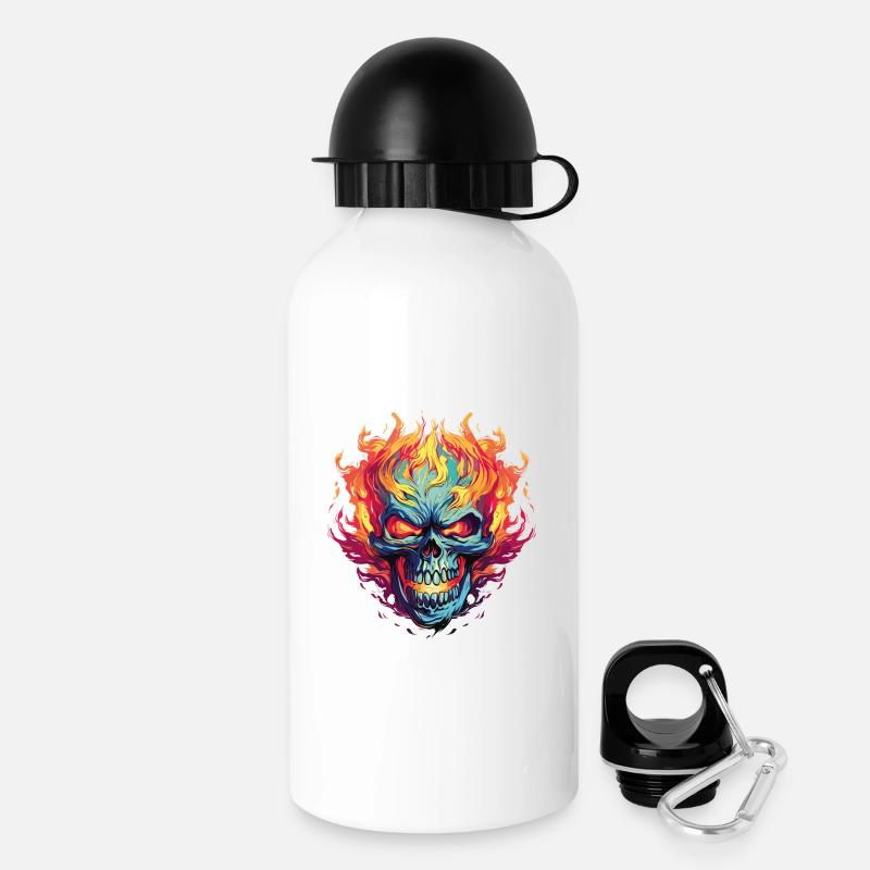 Illustration du crâne de flammes néon - Gourde avec bouchon 500 ml - blanc