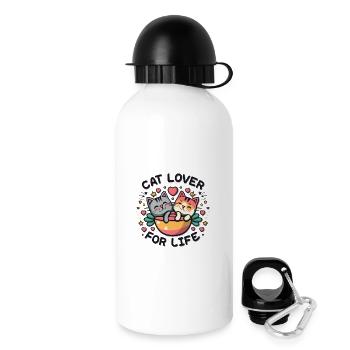 Cat lover for life - Trinkflasche mit Deckel 500 ml - Weiß - Rechts