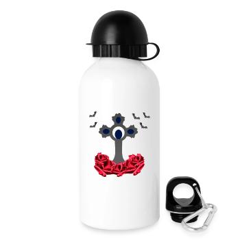 Rosenblüten, kreuze, goth, Fledermäuse - Trinkflasche mit Deckel 500 ml - Weiß - Rechts