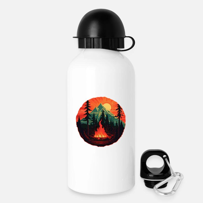 Romance en plein air - Feu de camp dans le panorama de montagne - Gourde avec bouchon 500 ml - blanc