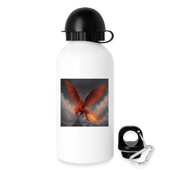 Roter Drache über Burg - Trinkflasche mit Deckel 500 ml - Weiß - Rechts