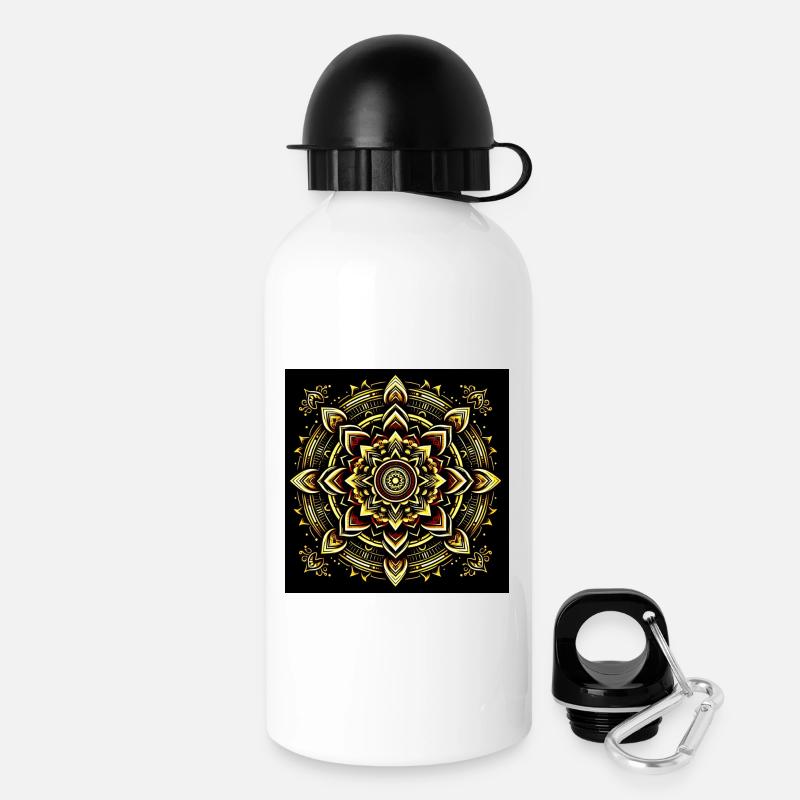 Mandala Gold on black background - Drinks Bottle with Lid 500 ml - white