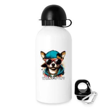Was geht ab? Cooler Chihuahua Hund Geschenk - Trinkflasche mit Deckel 500 ml - Weiß - Rechts
