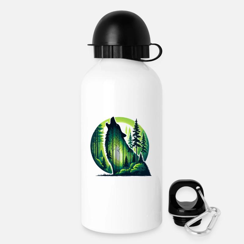 Silhouette de loup hurlant avec forêt verte - Gourde avec bouchon 500 ml - blanc
