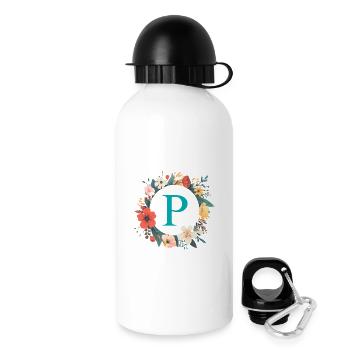 P Monogram, Couronne de fleurs, Personnalisable - Gourde avec bouchon 500 ml - blanc - Droite