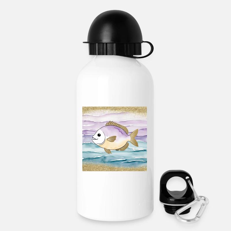 Verspielter Fisch im Wasser - Trinkflasche mit Deckel 500 ml - Weiß