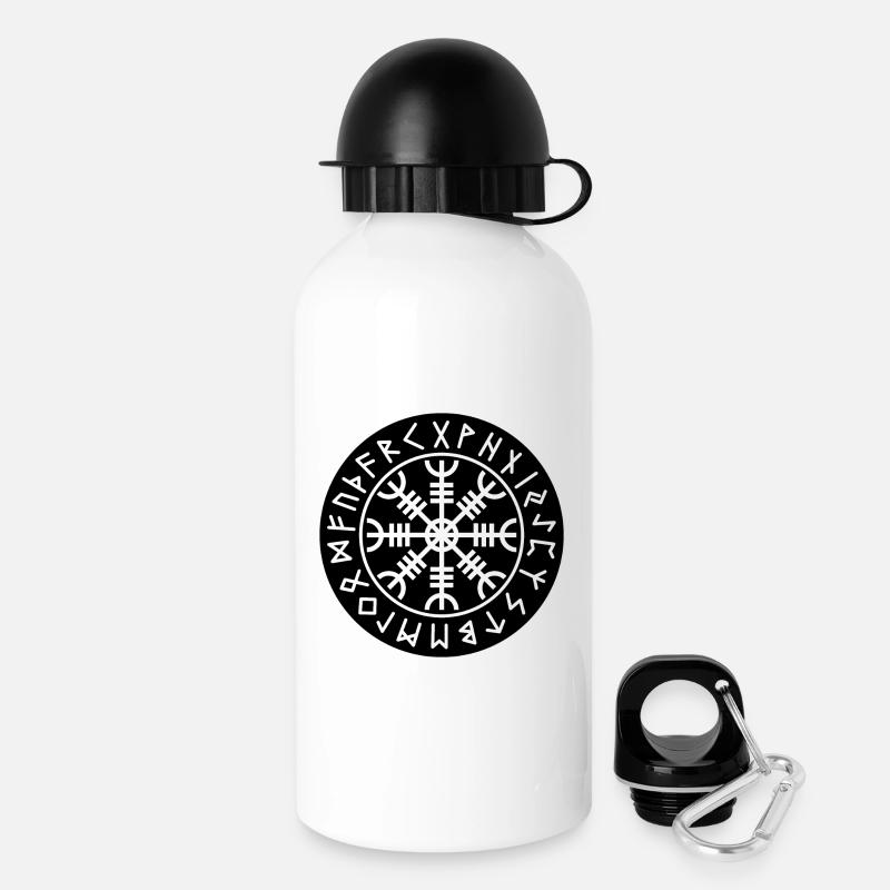 Aegishjalmur black circle runes - Drinks Bottle with Lid 500 ml - white