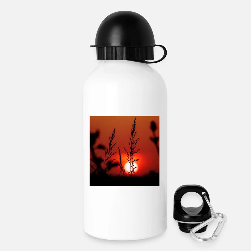 Silhouette de Graminées au Coucher de Soleil - Gourde avec bouchon 500 ml - blanc