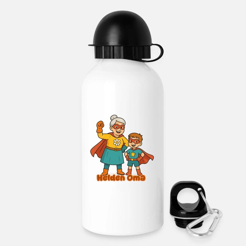 süßer Superhelden-Grandma & Enkel-Design - Trinkflasche mit Deckel 500 ml - Weiß
