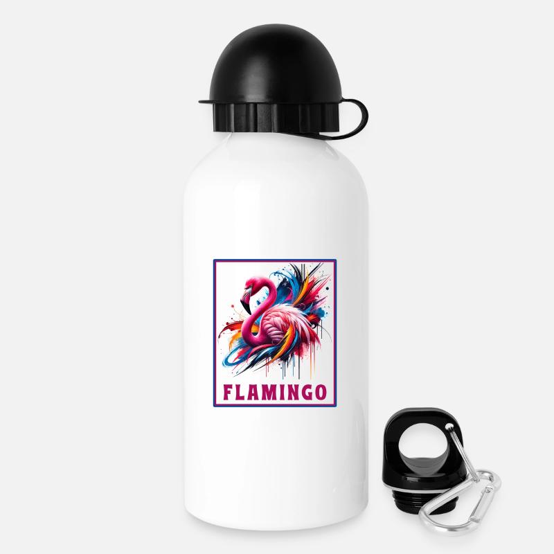 Graffiti Flamingo Explosion - Trinkflasche mit Deckel 500 ml - Weiß