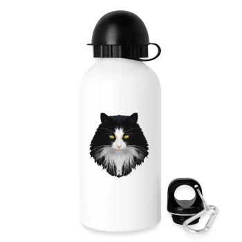 Katze schwarz-weiß, langhaarig, verschenken - Trinkflasche mit Deckel 500 ml - Weiß - Rechts