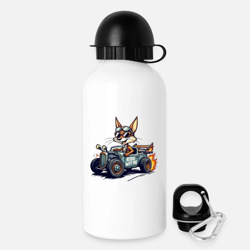 Vintage Fox Racer with Flames - Drinks Bottle with Lid 500 ml - white
