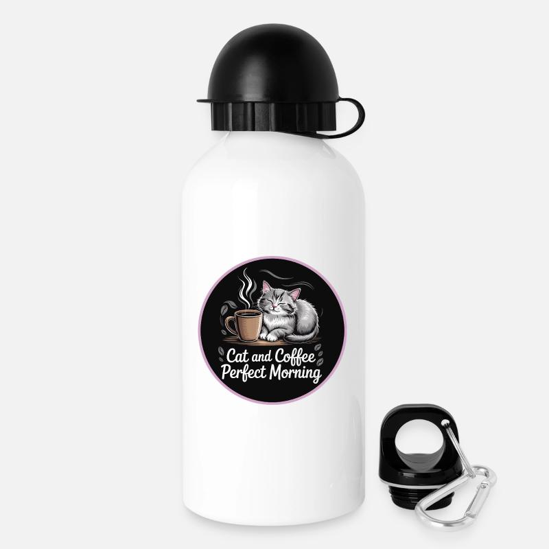 Routine matinale avec chats et café - Gourde avec bouchon 500 ml - blanc