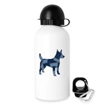 Chien en patchwork en denim - Gourde avec bouchon 500 ml - blanc - Droite