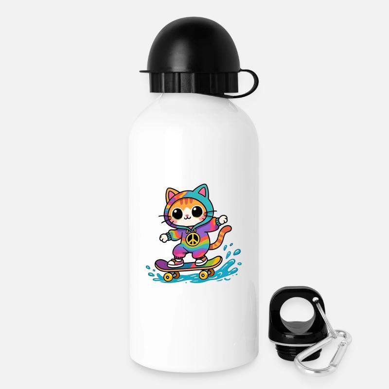 Multicolored Cat Skateboard - Drinks Bottle with Lid 500 ml - white